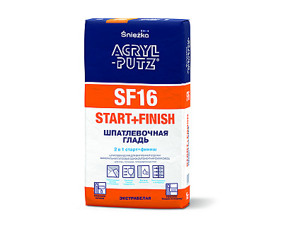 ŚNIEŻKA ACRYL-PUTZ SF 16 ШПАТЛЕВОЧНАЯ ГЛАДЬ 2 В 1 START + FINISH
ПОДГОТОВКА ИДЕАЛЬНО ГЛАДКИХ ПОВЕРХНОСТЕЙ ПЕРЕД ПОКРАСКОЙ
